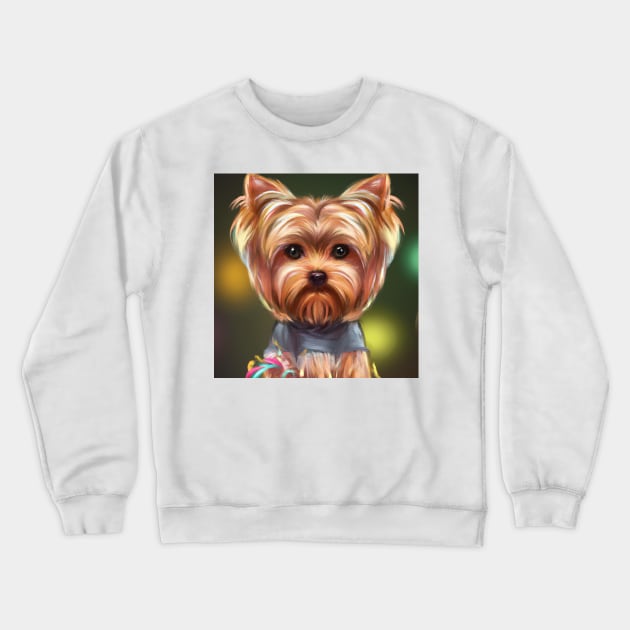 Cute Yorkshire Terrier Drawing Crewneck Sweatshirt by Play Zoo